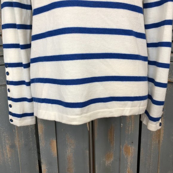 J. McLaughlin Striped Button Cuff Italian Merino Wool Sweater Sz M - Picture 3 of 11